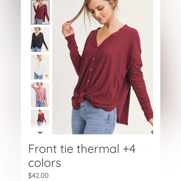 Betsey’s waffle knit front tie top SZ SM - Picture 6 of 6